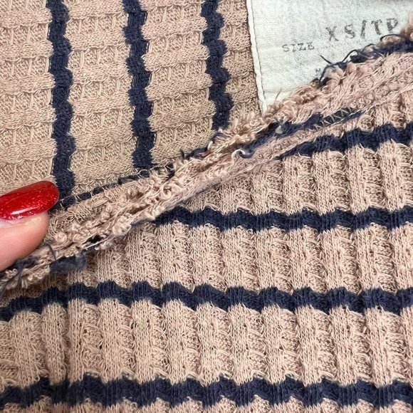 We the Free SZ XS Oversized Striped Waffle Knit Long Sleeve Peplum Top Tan/Black - Picture 4 of 5